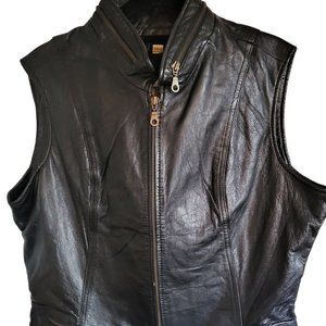 VTG Giverny Leather Zip Front Vest Black Size XL